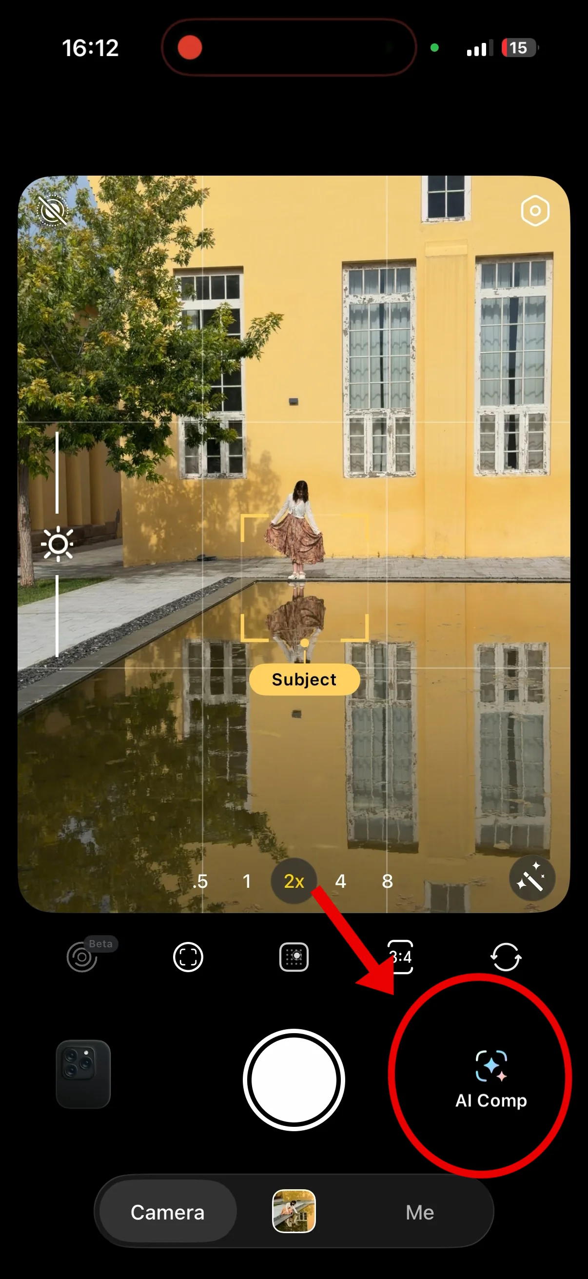 Doka Cam camera screen with the AI Composition button highlighted